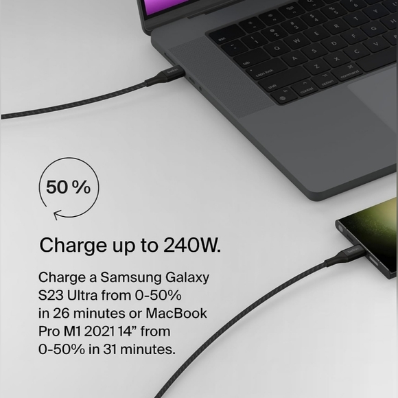 Belkin BoostCharge USB-C to USB-C Power Cable (6.6ft), Fast Charging Cable 250W - Picture 2 of 10